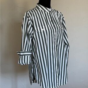 Ann Taylor Green and White Striped Button Down Shirt. 100% cotton
